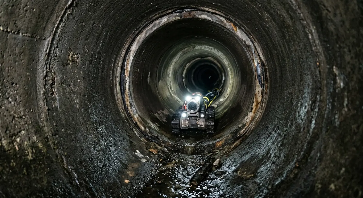 Robotic sewer camera inspecting pipe interior for Sewer Line Cleaning in Austin